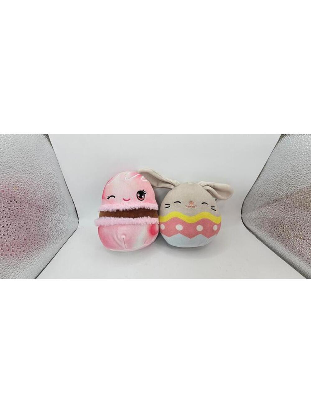 Set of 2 Squishmallows Plush Stuffed Animals - Pink Macaron and Easter Bunny Egg